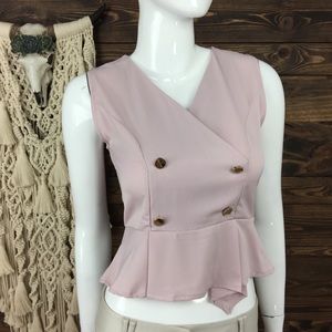 ANNA |‎ Sleeveless Peplum Blouse Faux Button Wrap